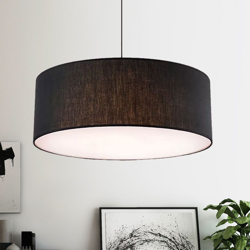 Renée Modern Fabric Drum Pendant Light Black/White Metal/Fabric - Lumpaz