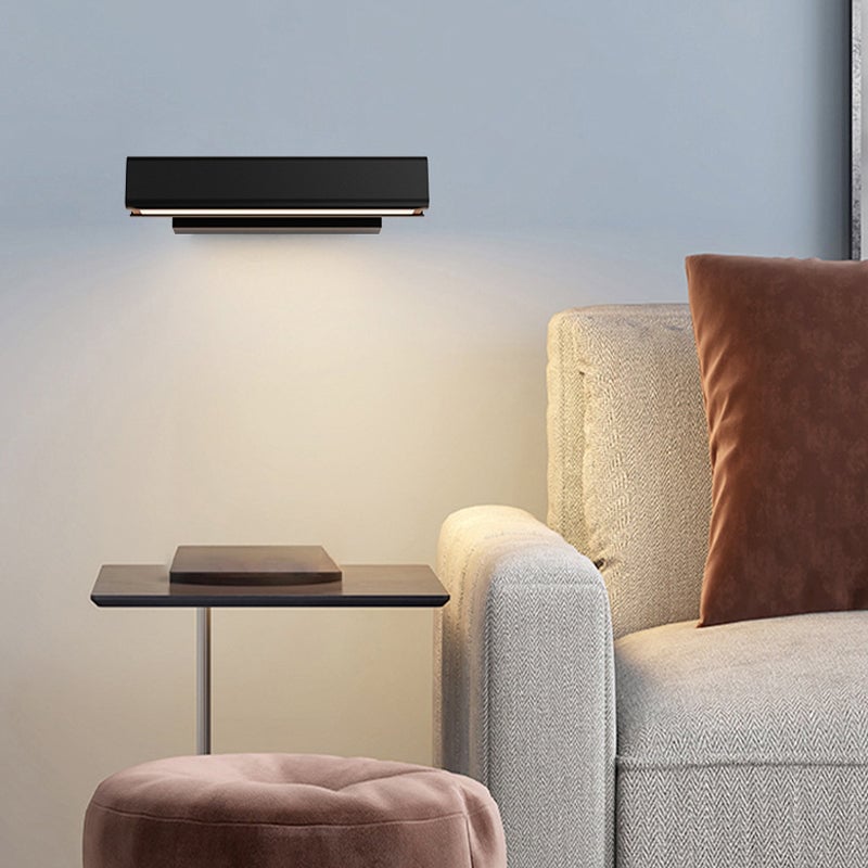 Aqsa Modern Rectangles Metal Rotatable Wall Lamp, Black/White - Lumpaz