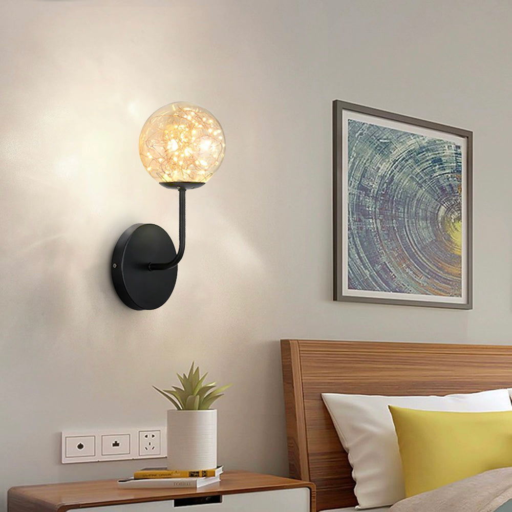 Valentina Wall Lamp Starry Globe Art Deco, Black/Gold, Bedroom - Lumpaz
