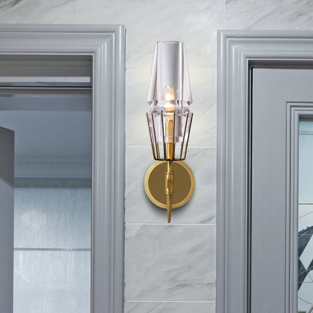 Blair Vintage Lantern Metal/Glass Wall Lamp, Gold - Lumpaz