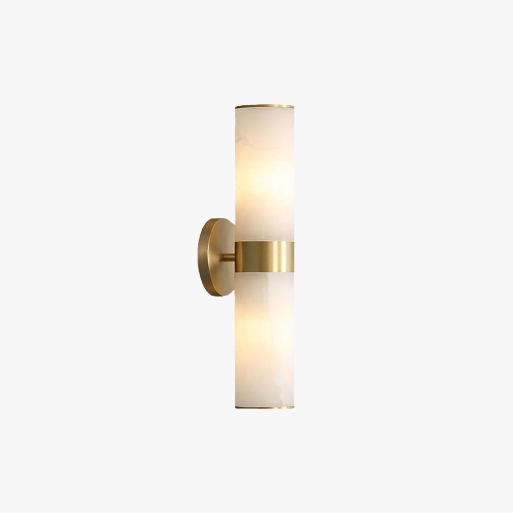 Chan Modern Double Headed Metal Stone Vanity Wall Lamp, Brass - Lumpaz