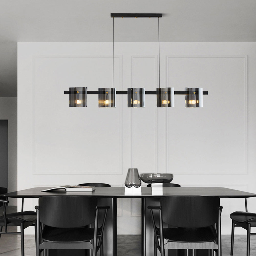 Evette Minimalist Linear Metal Pendant Light, Black/Gold - Lumpaz