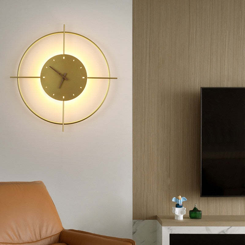Morandi Nielsen Modern Clock Metal Wall Lamp Gold/Black Bedroom - Lumpaz