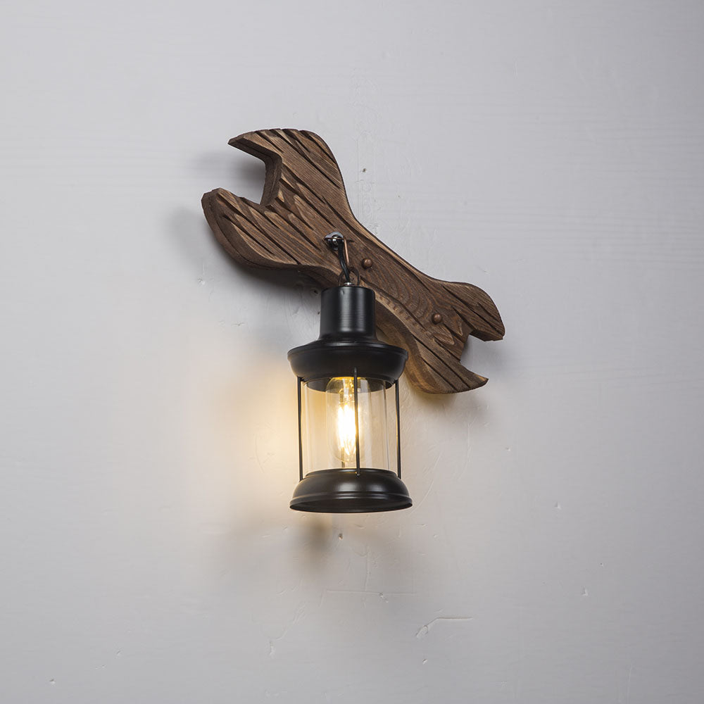 Austin Lantern & Spanners Wall Lamp, Wood/Metal, Bedroom - Lumpaz