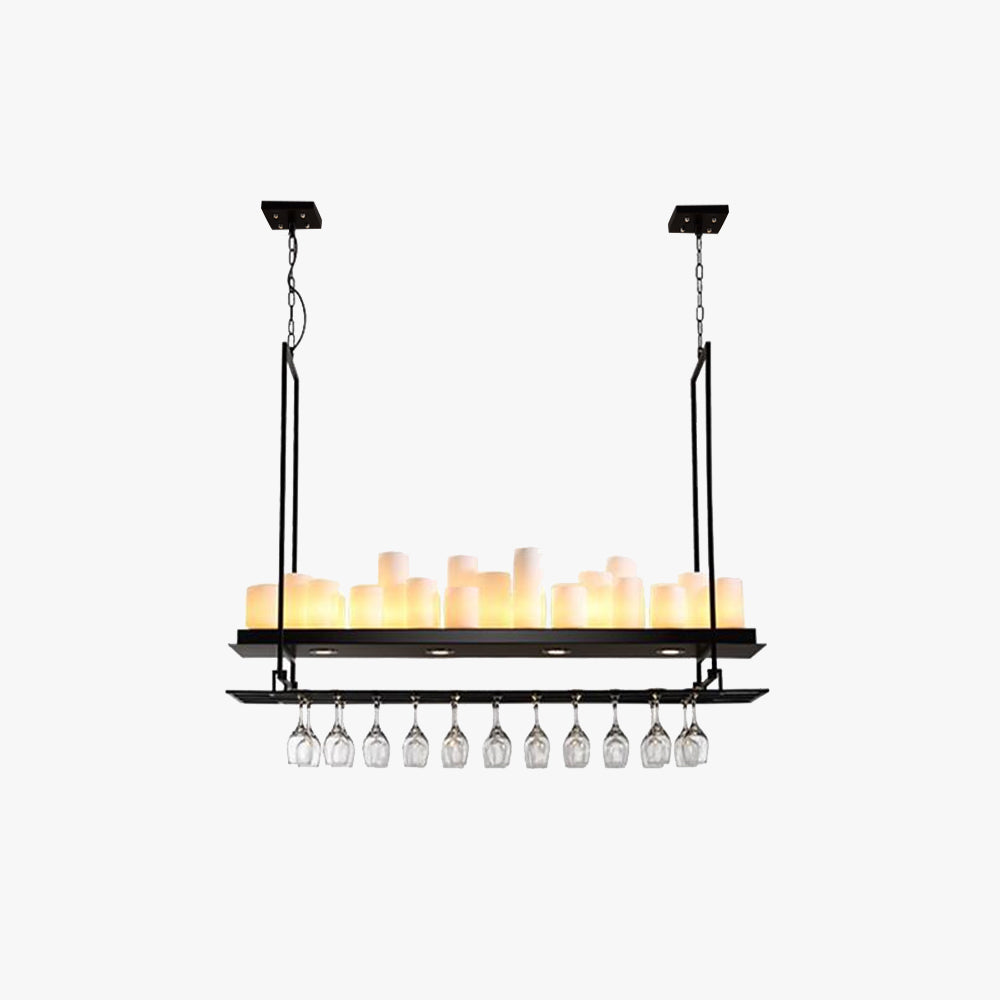 Alessio Candle Black Pendant Lighting for Kitchen Island, Wine Glass Holder - Lumpaz