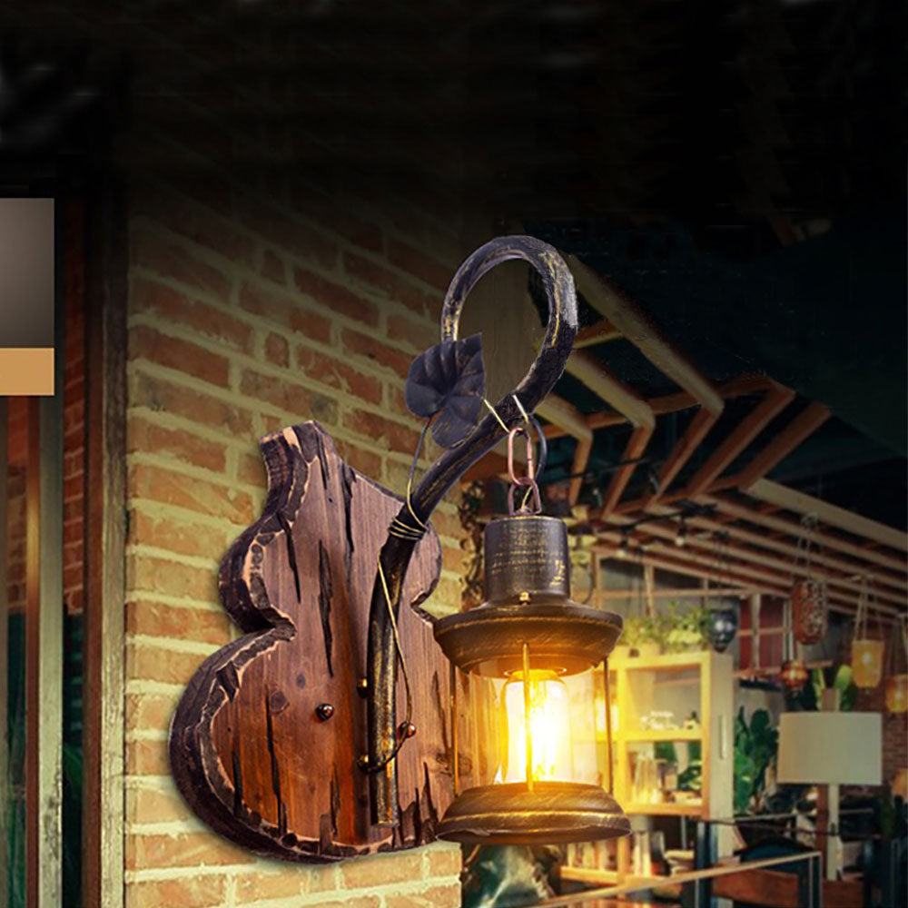 Austin Wall Lamp Cucurbits/Candle Vintage, Wood/Metal, Bedroom - Lumpaz