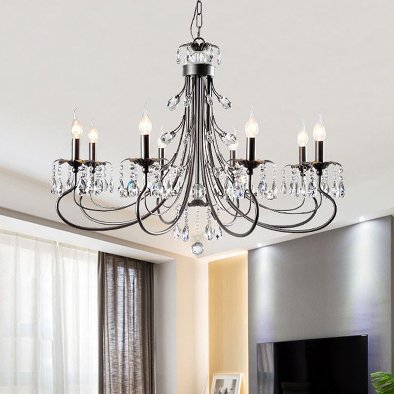 Silva Luxury Tiered Candle Metal/Crystal Chandelier, Black - Lumpaz