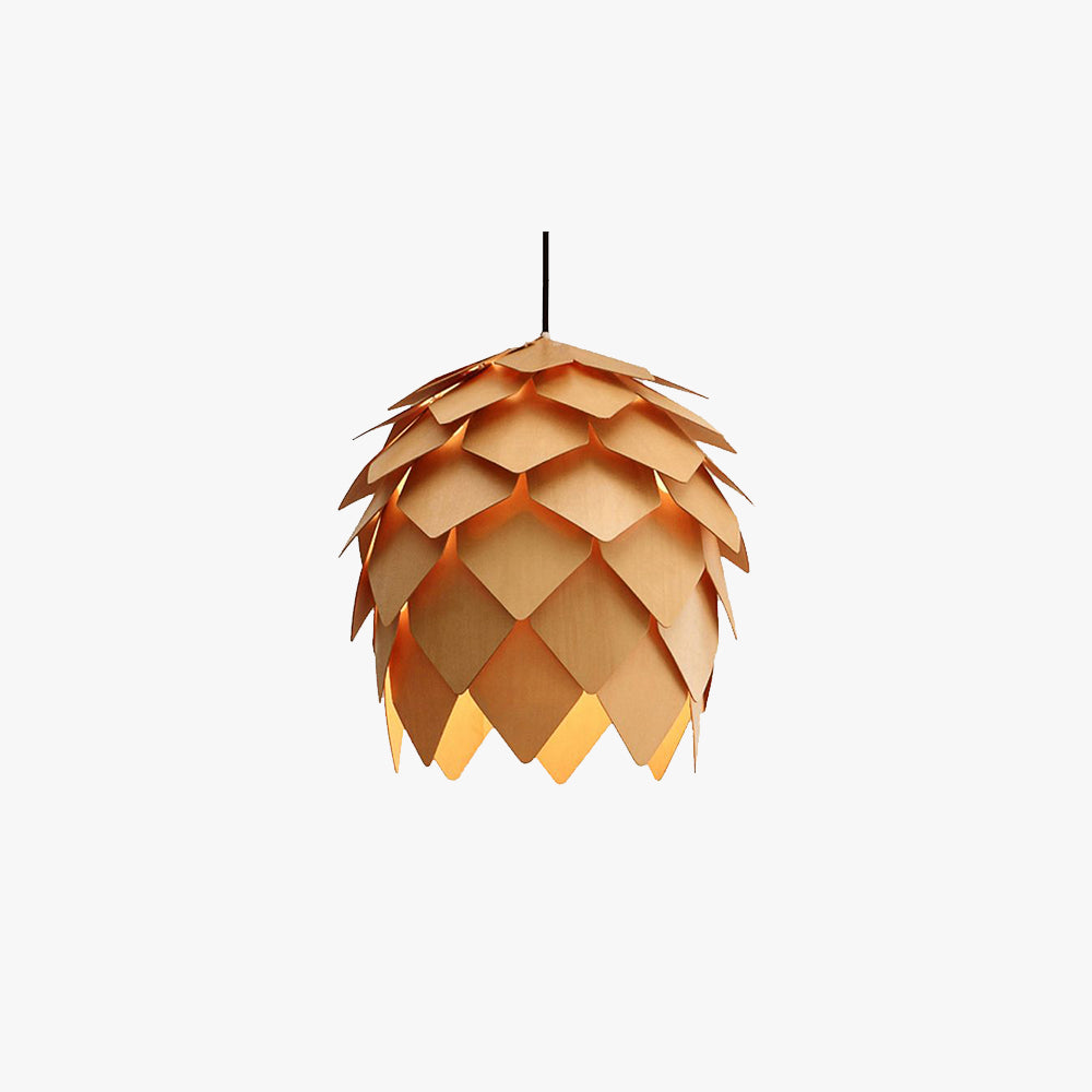 Ozawa Designer Pinecone Shape Wood Pendant Light, 10"/16"/19.5"/23.5" - Lumpaz