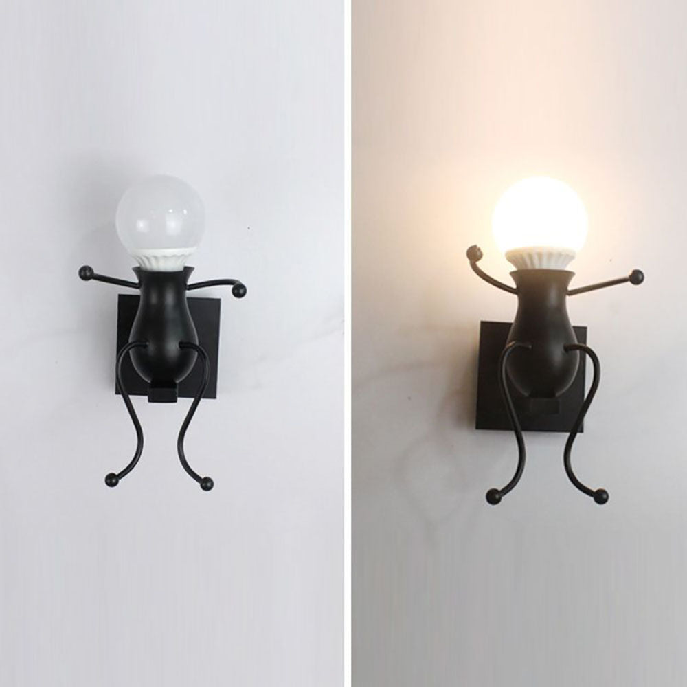 Luxo Modern Decorative Man Metal Wall Lamp, White/Black - Lumpaz