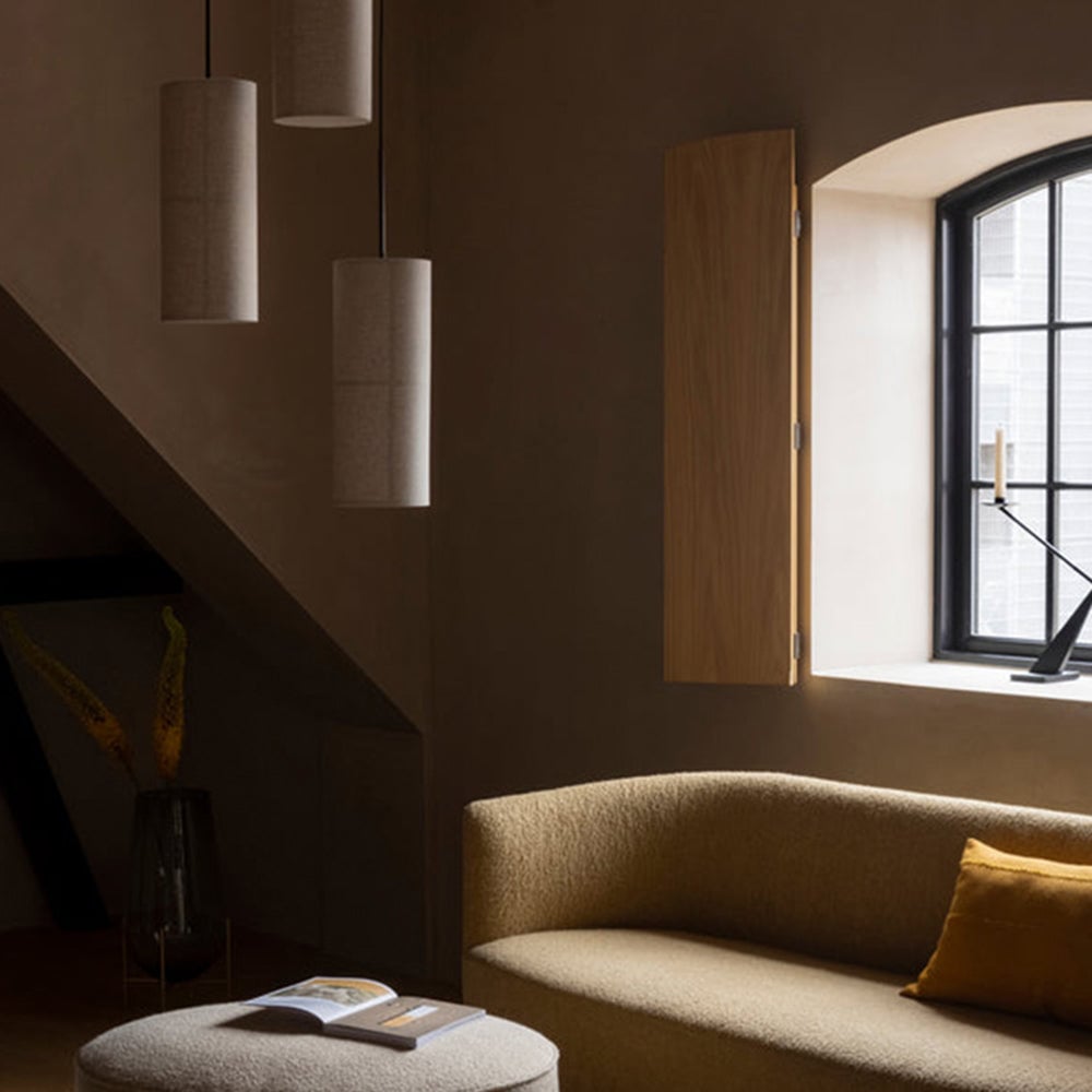 Renée Cylinder Pendant Light, Lantern, Fabric, Japanese - Lumpaz