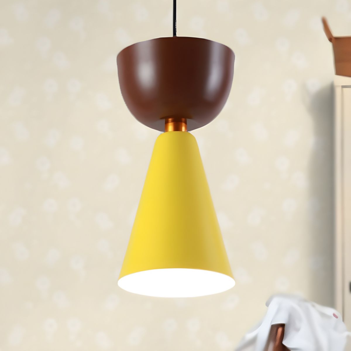 Morandi Modern Dome Art Deco Pendant Light, Black/Yellow/Pink/Gray - Lumpaz