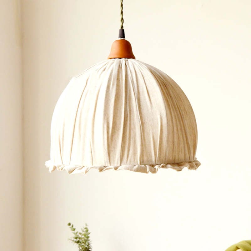 Nordic Vintage LED Pendant Light Beige Fabric Living Room - Lumpaz