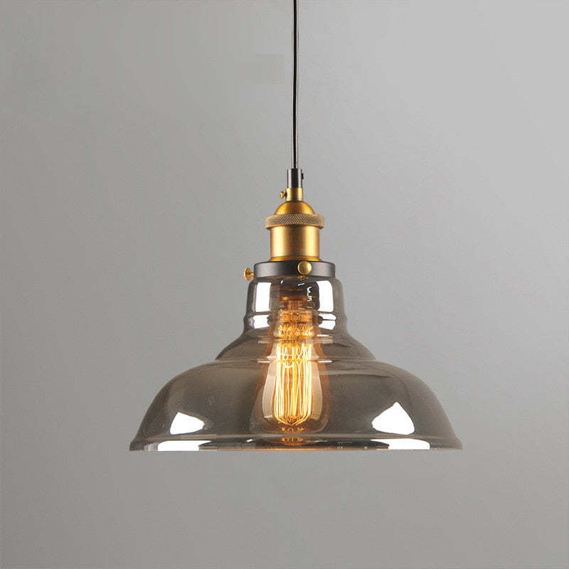 Levy Industrial Metal/Glass Pendant Light Clear/Amber/Smoke Gray Dining Room - Lumpaz