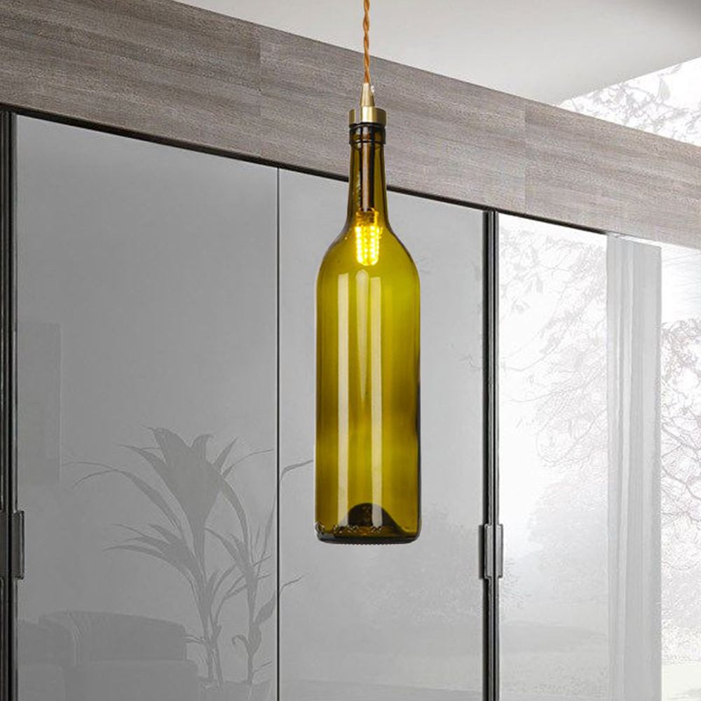 Hailie Industrial Wine Bottle Glass Pendant Light, Colorful - Lumpaz