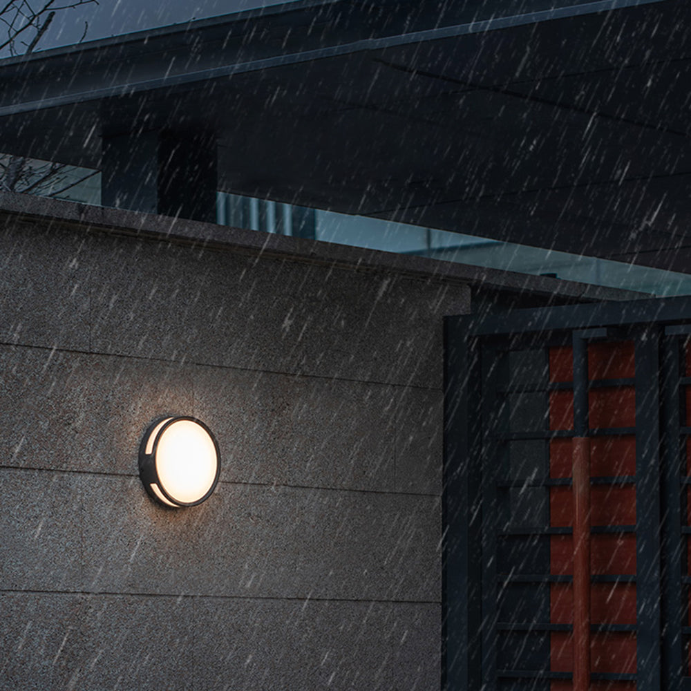 Orr Modern Round Metal/Acrylic Outdoor Waterproof Wall Lamp, Black - Lumpaz