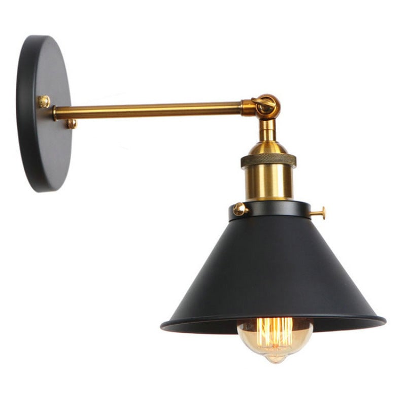 Brady Industrial Vintage Cone Metal Hanging Wall Lamp, Black/Gold/Silver - Lumpaz
