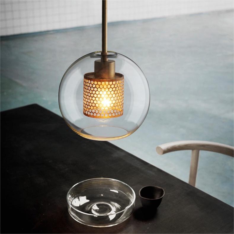 Oneal Contemporary Golden Pendant Light, Metal/Glass, Globe/Cylindric - Lumpaz