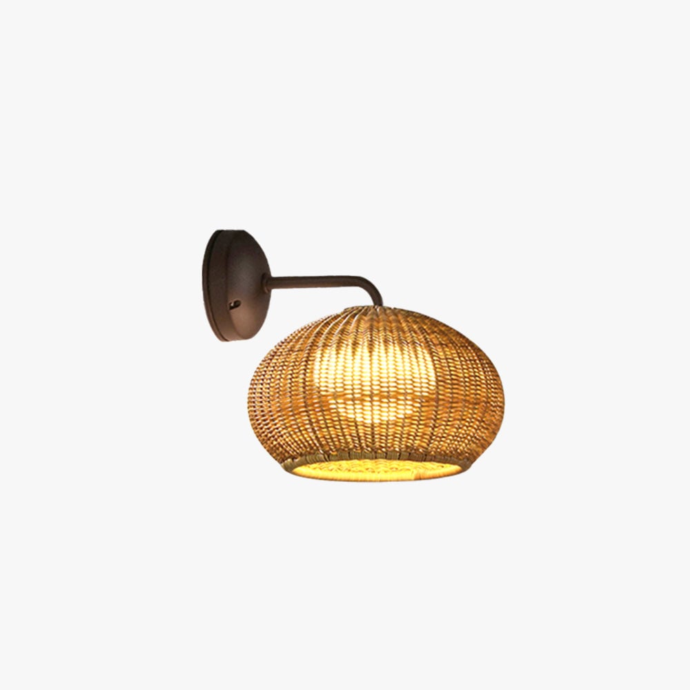 Ritta Farmhouse Metal/Rattan Outdoor Wall Lamp, Log Color - Lumpaz