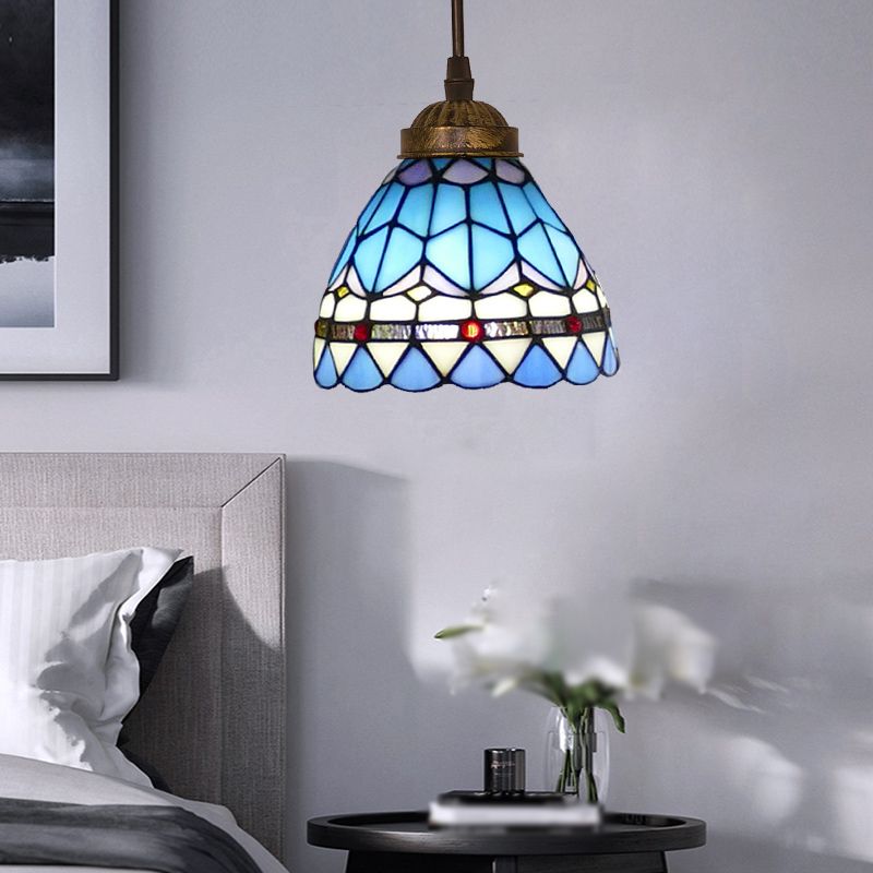 Alessio Tiffany Multicolor Bell Pendant Light, Yellow/Beige/Brown/Khaki/Blue/Purple - Lumpaz