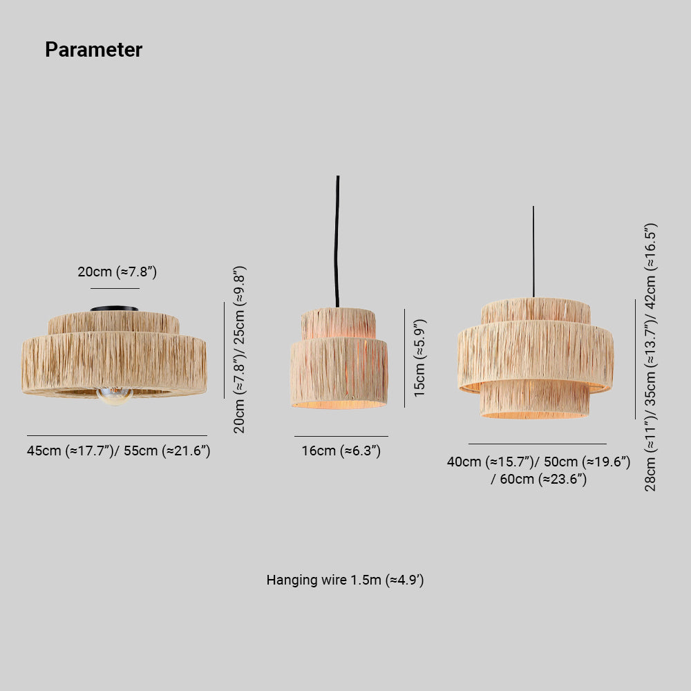 Muto Rustic Boho Rattan Pendant Light 3 Style Living Room - Lumpaz