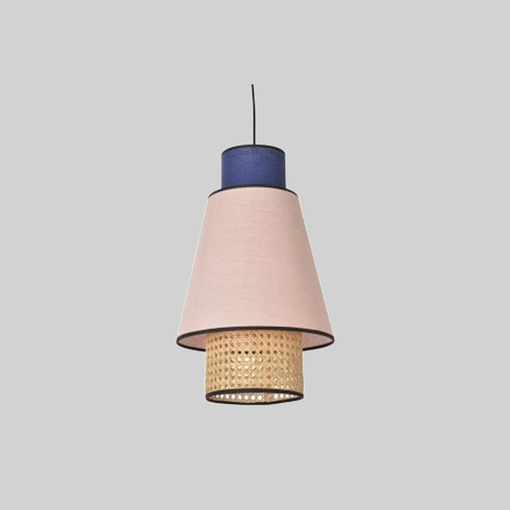 Ritta Cylindrical Fabric/Rattan Pendant Light, Pink/Royal Blue - Lumpaz