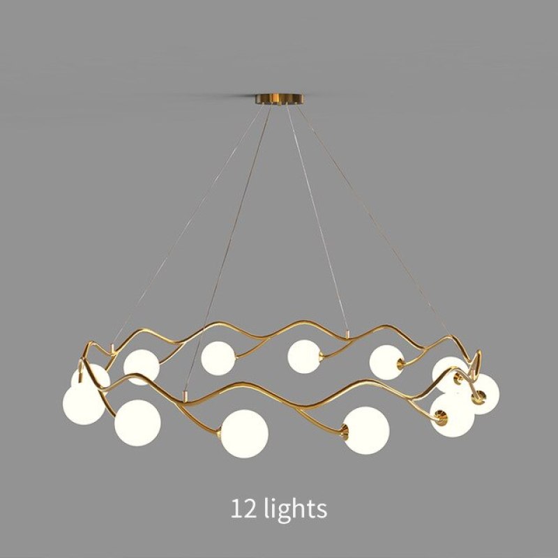 Valentina Modern Designe Wave Metal/Glass Pendant Light, White/Gold - Lumpaz