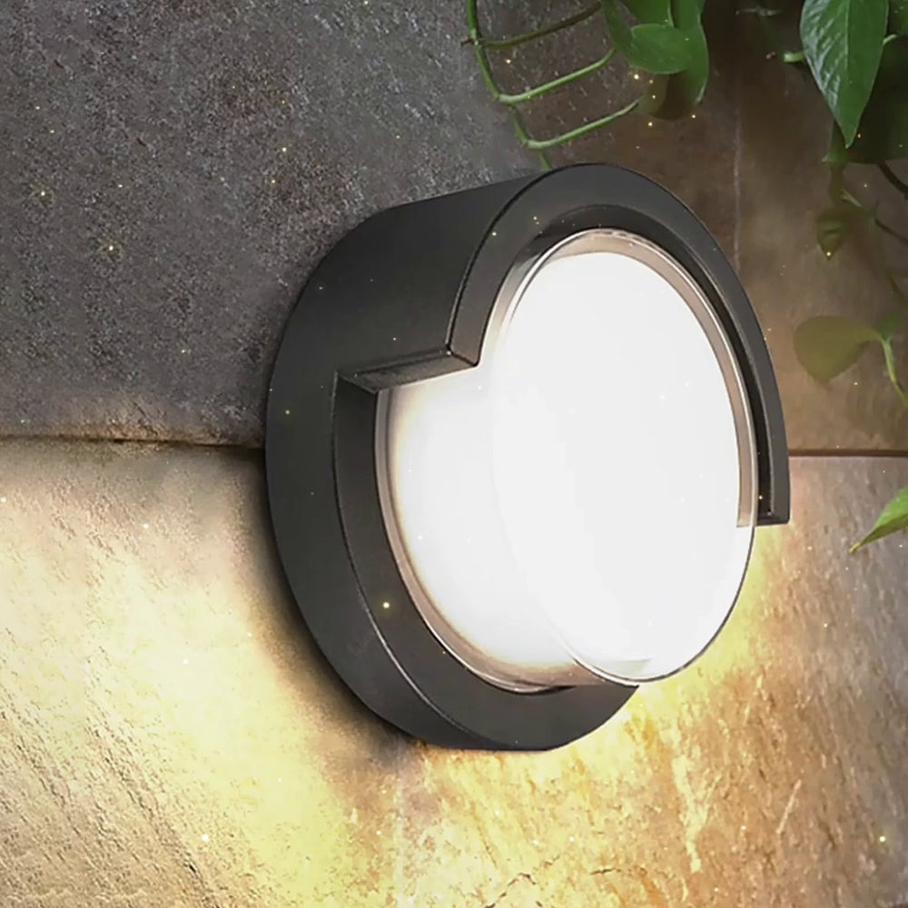 Orr Modern Round/Rectangular Metal/Acrylic Outdoor Wall Lamp, Black - Lumpaz