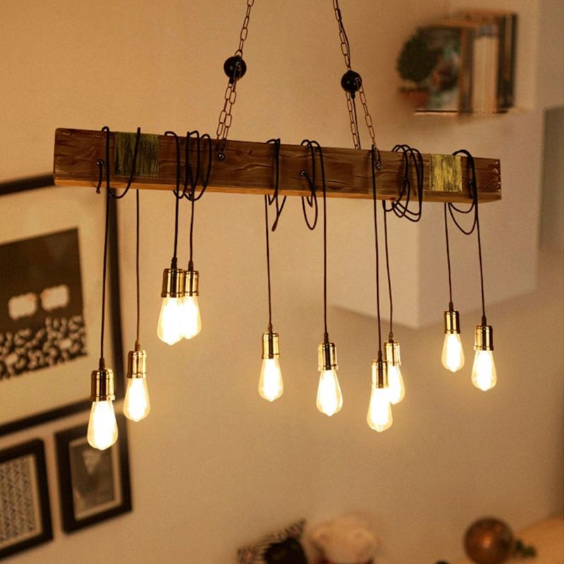 Alessio Linear Retro Wood Pendant Light, Bronze - Lumpaz