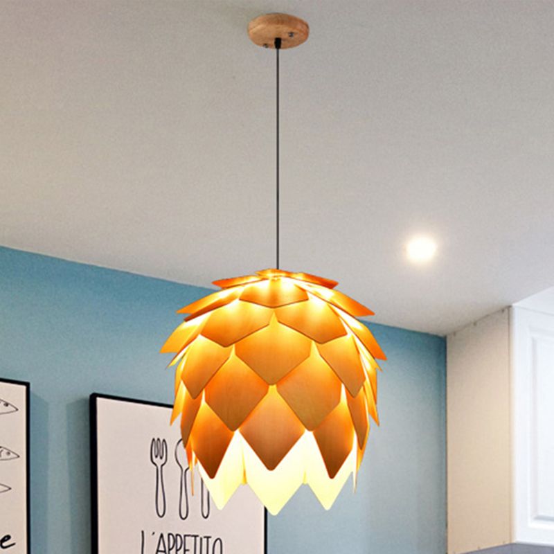 Ozawa Designer Pinecone Shape Wood Pendant Light, 10"/16"/19.5"/23.5" - Lumpaz