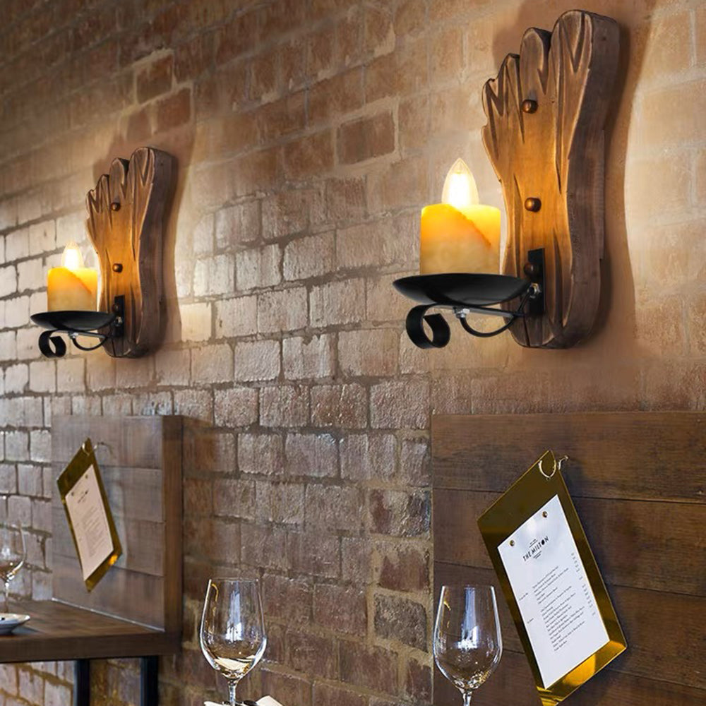 Austin Wall Lamp Foot Shape Vintage, Wood/Metal, Bedroom - Lumpaz