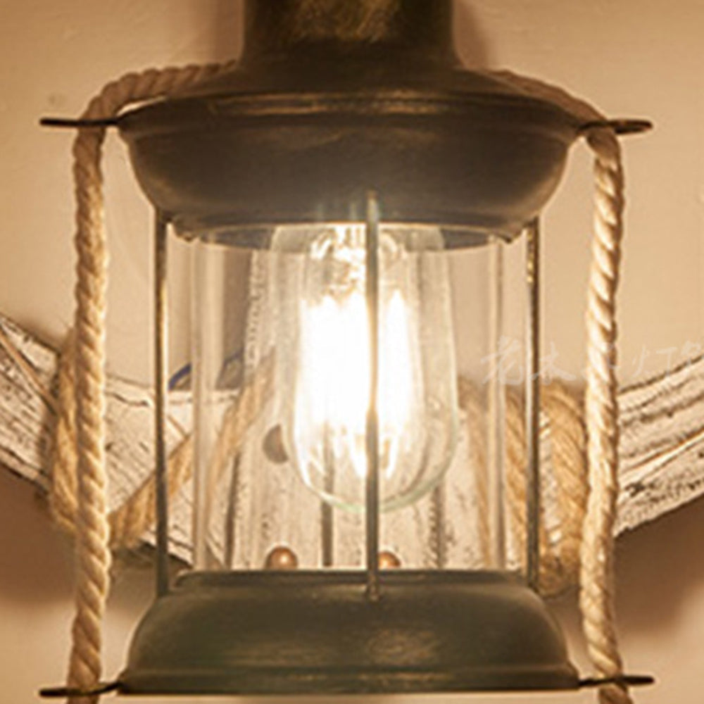 Austin Anchor Lantern Wall Lamp, Vintage/Antique, Wood, Bedroom - Lumpaz