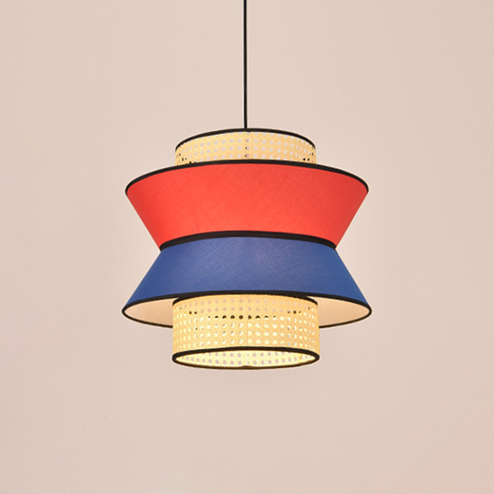 Ritta Fabric and Rattan Pendant Light, Orange/Dark Blue - Lumpaz