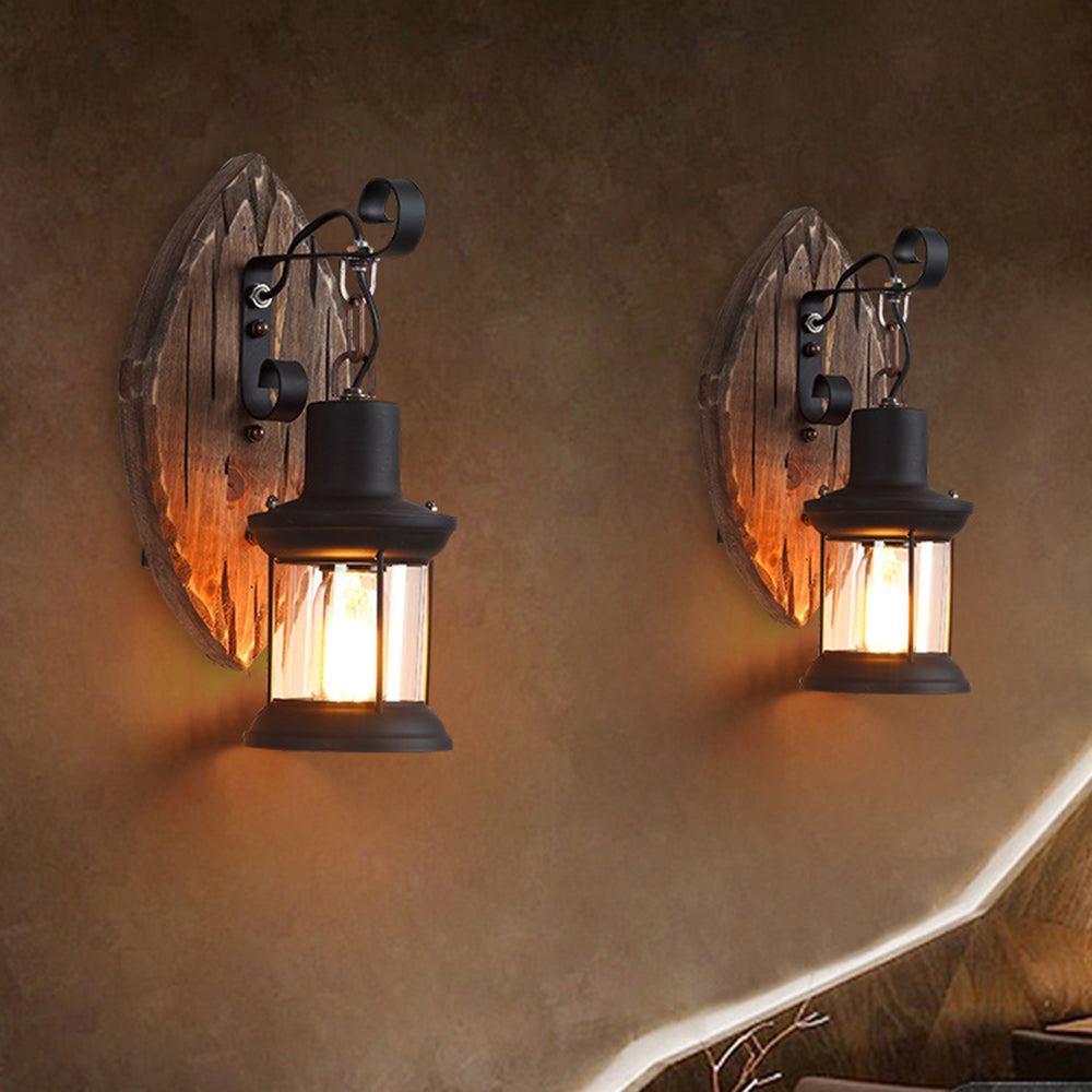 Austin Wall Lamp Leaf Shape Vintage, Wood/Metal, Bedroom - Lumpaz