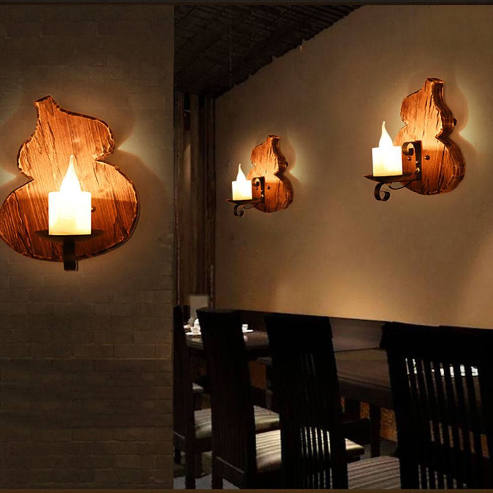 Austin Wall Lamp Cucurbits/Candle Vintage, Wood/Metal, Dining Room - Lumpaz