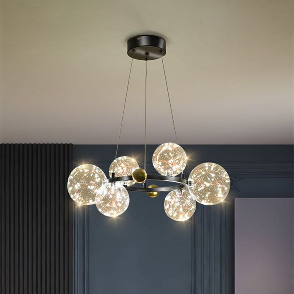 Valentina Art Deco Globe Metal/Glass Chandelier, Black/Gold - Lumpaz