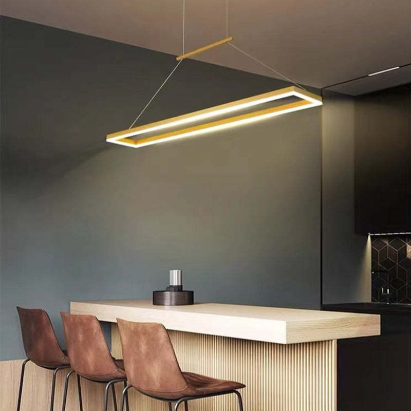 Edge Modern Rectangular Metal Pendant Light Gold/Coffee Dining Room - Lumpaz