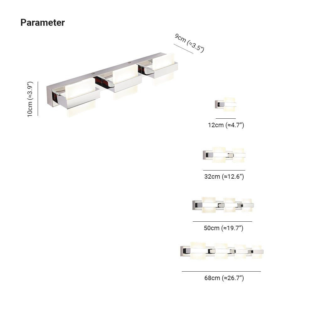 Leigh Modern Square Metal/Acrylic Wall Lamp, Silver, Bathroom - Lumpaz