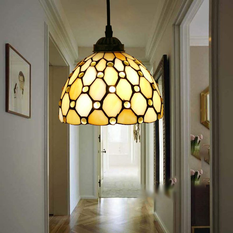 Alessio Tiffany Multicolor Bell Pendant Light, Yellow/Beige/Brown/Khaki/Blue/Purple - Lumpaz