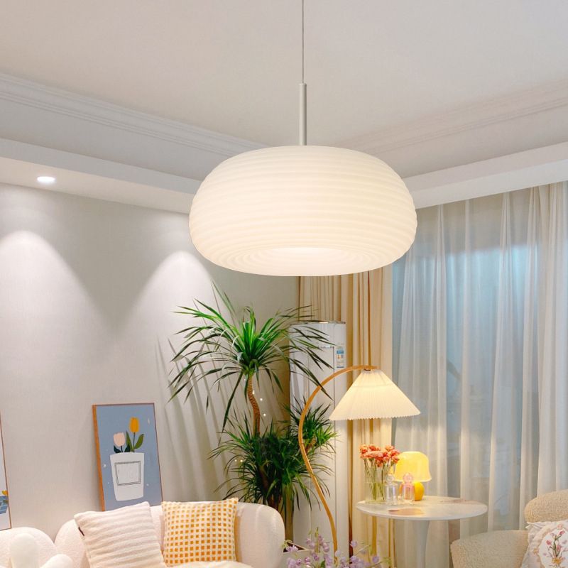 Renée Drum Shape White Pendant Light, Metal & Acrylic - Lumpaz