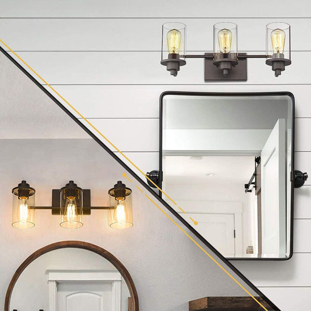 Alessio Industrial Metal/Glass Wall Lamp, Black, Bathroom, Vanity - Lumpaz