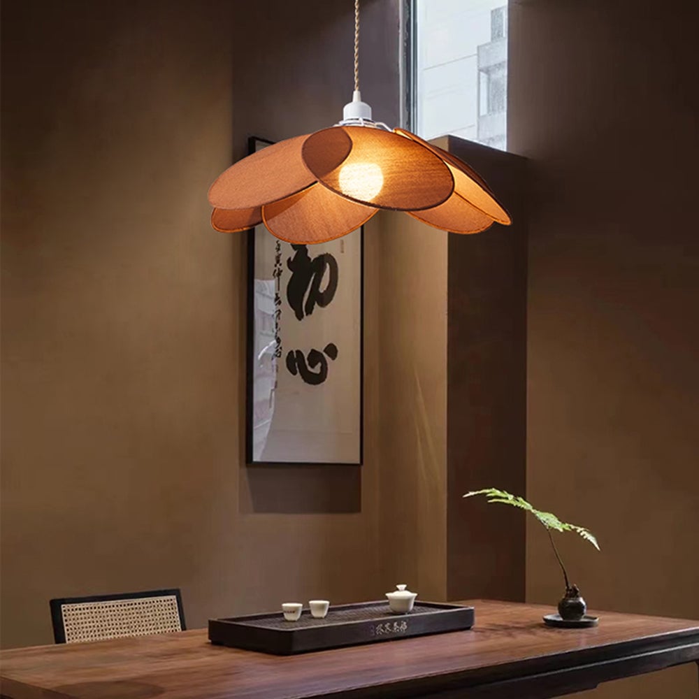 Renée Minimalist Fabric Flower Pendant Light, Orange/Brown/Beige - Lumpaz