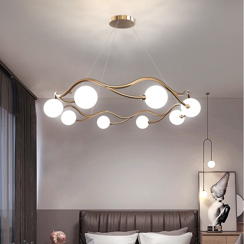 Valentina Modern Designe Wave Metal/Glass Pendant Light, White/Gold - Lumpaz