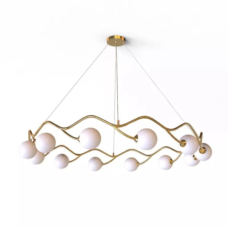 Valentina Modern Designe Wave Metal/Glass Pendant Light, White/Gold - Lumpaz