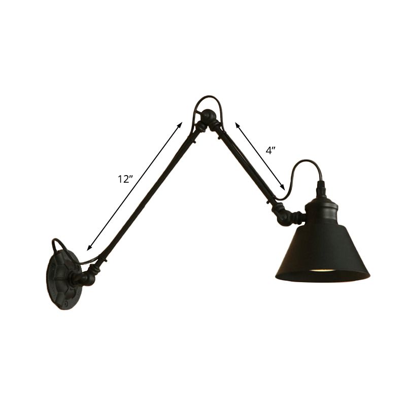 Brady Wall Lamp Conic Modern, Metal Adjustable, Black, Living Room - Lumpaz