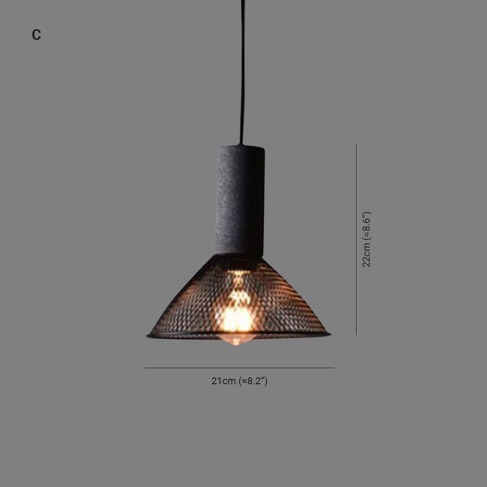 Zaid Industrial Cylindrical Pendant Light, Cement/Metal, Wabi-Sabi - Lumpaz