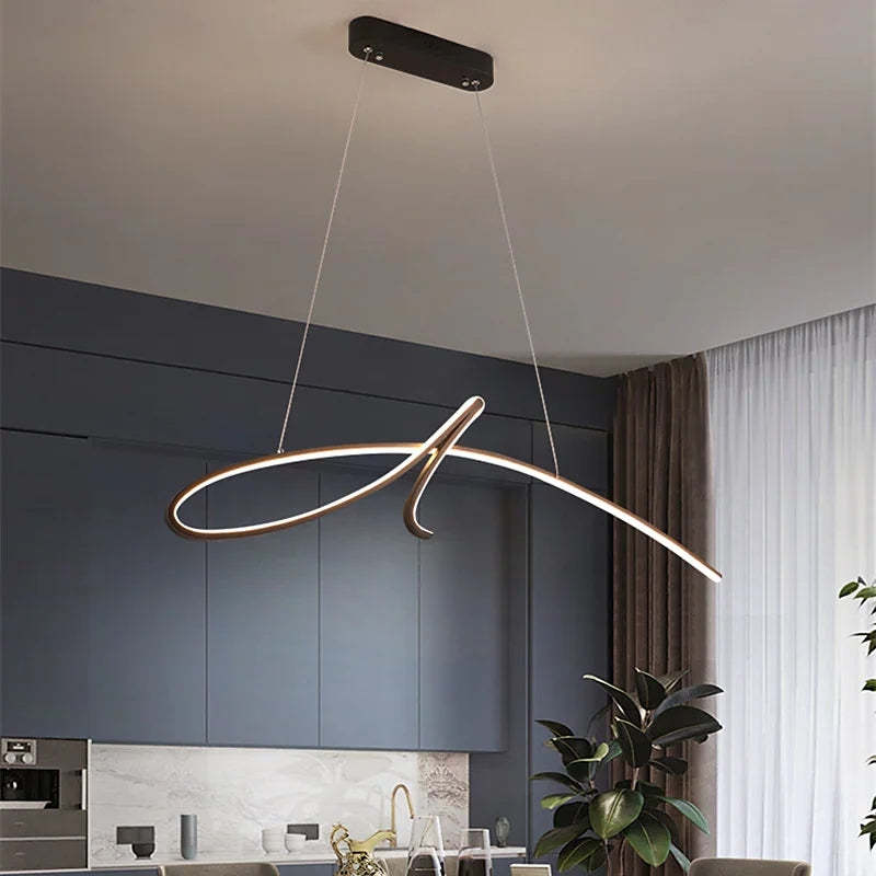 Pendant Light Irregular-curved Modern, Metal, Black/Gold, Restaurant - Lumpaz
