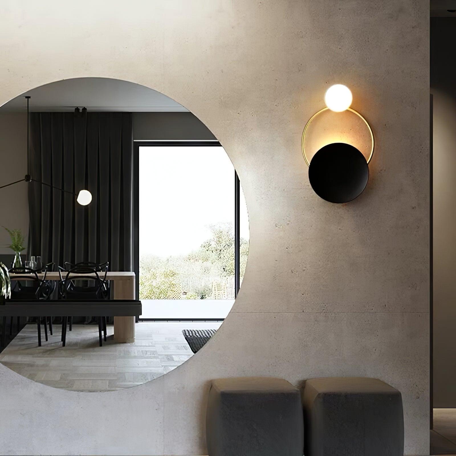 Emyr Modern LED Triple Rings Wall Lamp, Metal/Glass, Gold/Black, Bedroom - Lumpaz