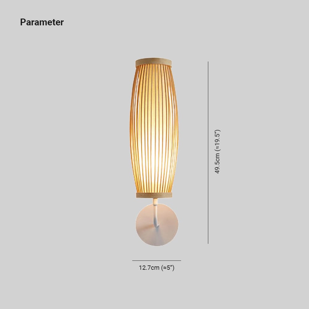 Muto Japanese Cylindrical Rattan Wall Lamp Bamaoo Bedroom - Lumpaz