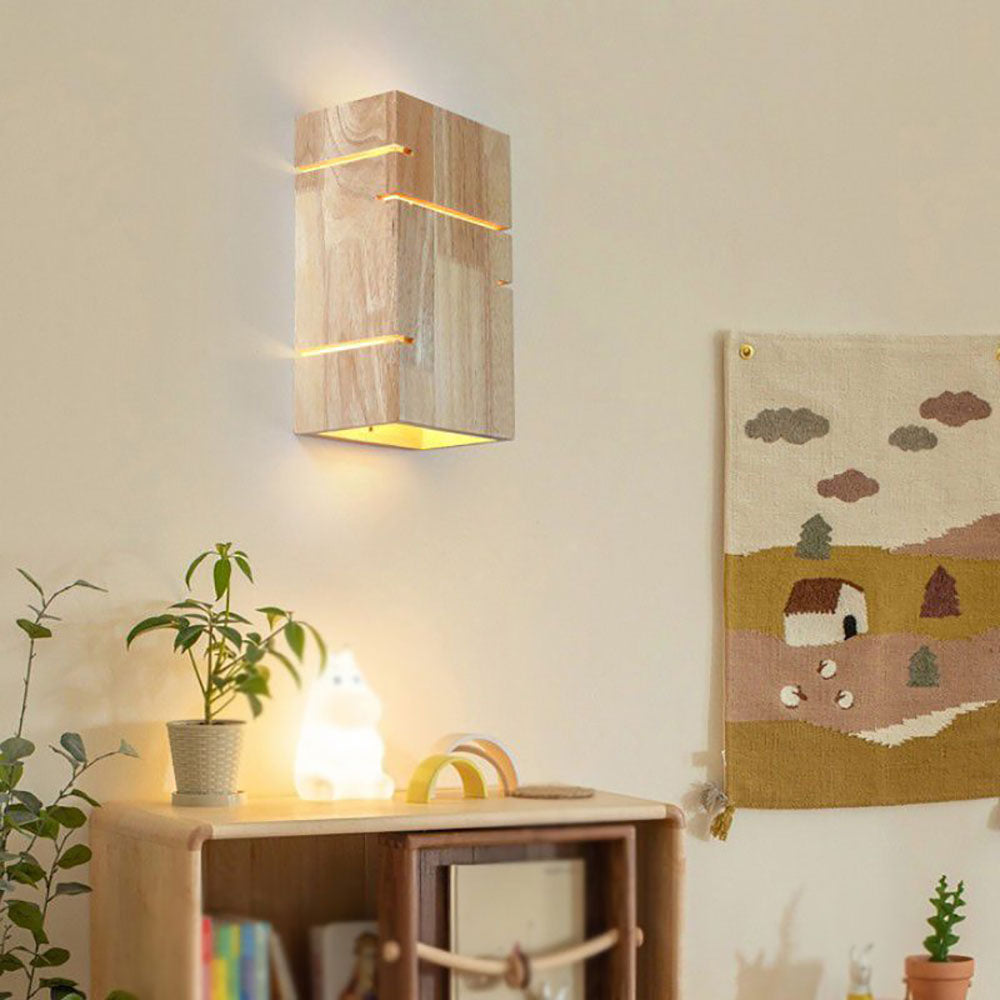 Ozawa Wall Lamp Rectangular Minimalist, Mounted Bedside, Wood, Bedroom - Lumpaz