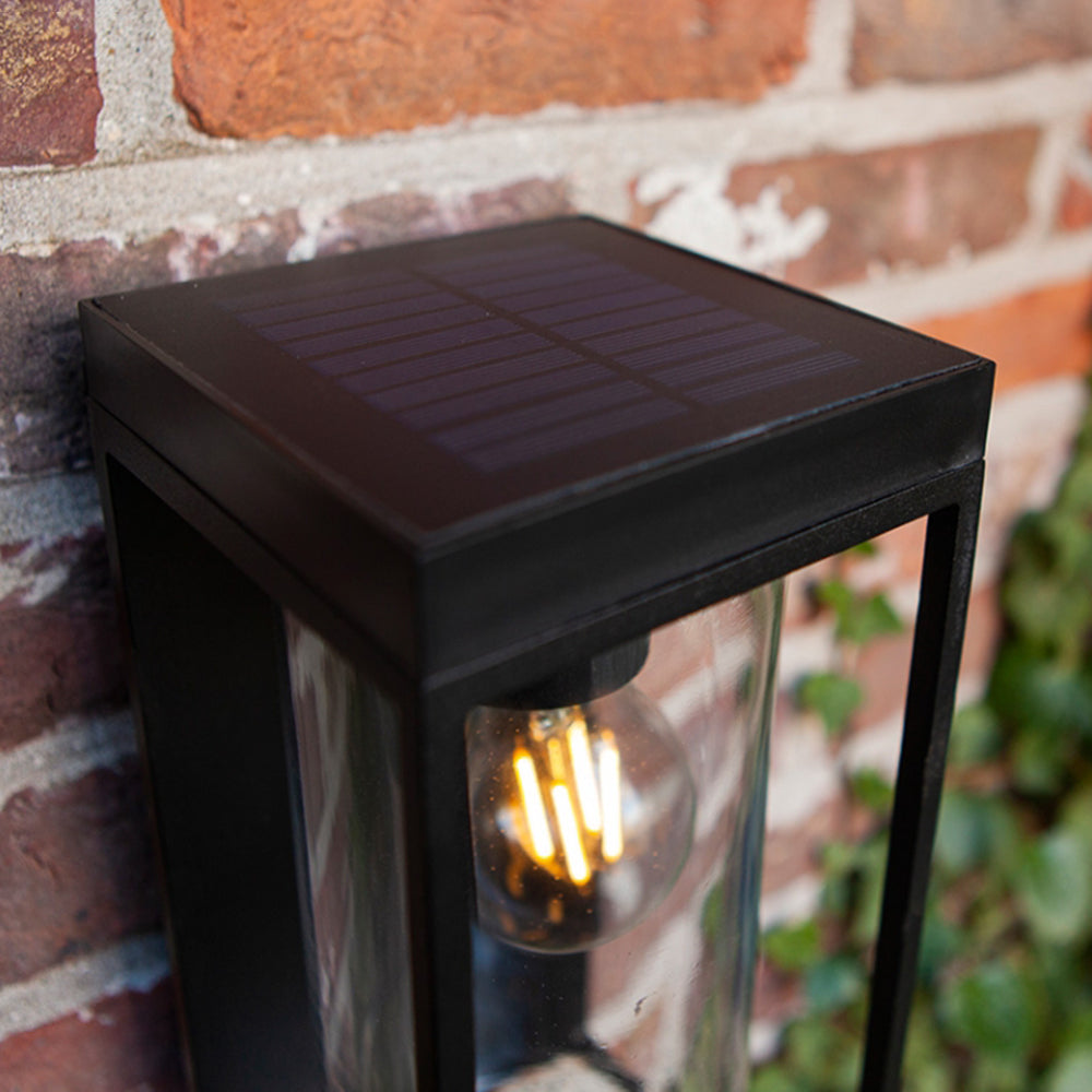 Orr Modern Rectangular Solar Waterproof Metal/Glass Outdoor Wall Lamp, Black - Lumpaz